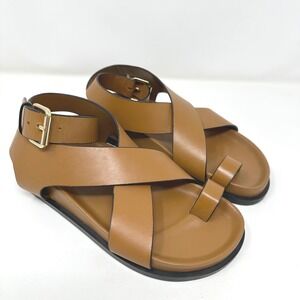 A. Emery Jalen Sandals Womens 36 US 5.5 Tan Brown Leather Ankle Strap Toe Loop